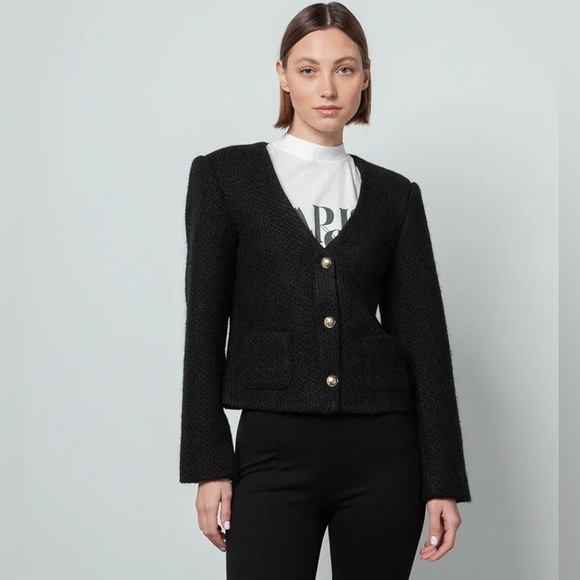 Anine Bing Anitta Jacket Black Tweed Jacket with Gold Buttons - Picture 4 of 16